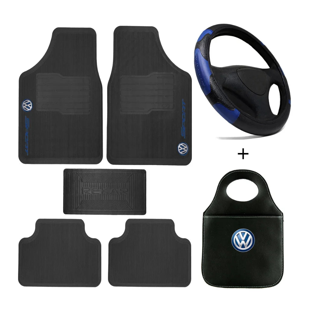 Kit Completo Automotivo Universal Tapete + Capa de Volante + Lixeira