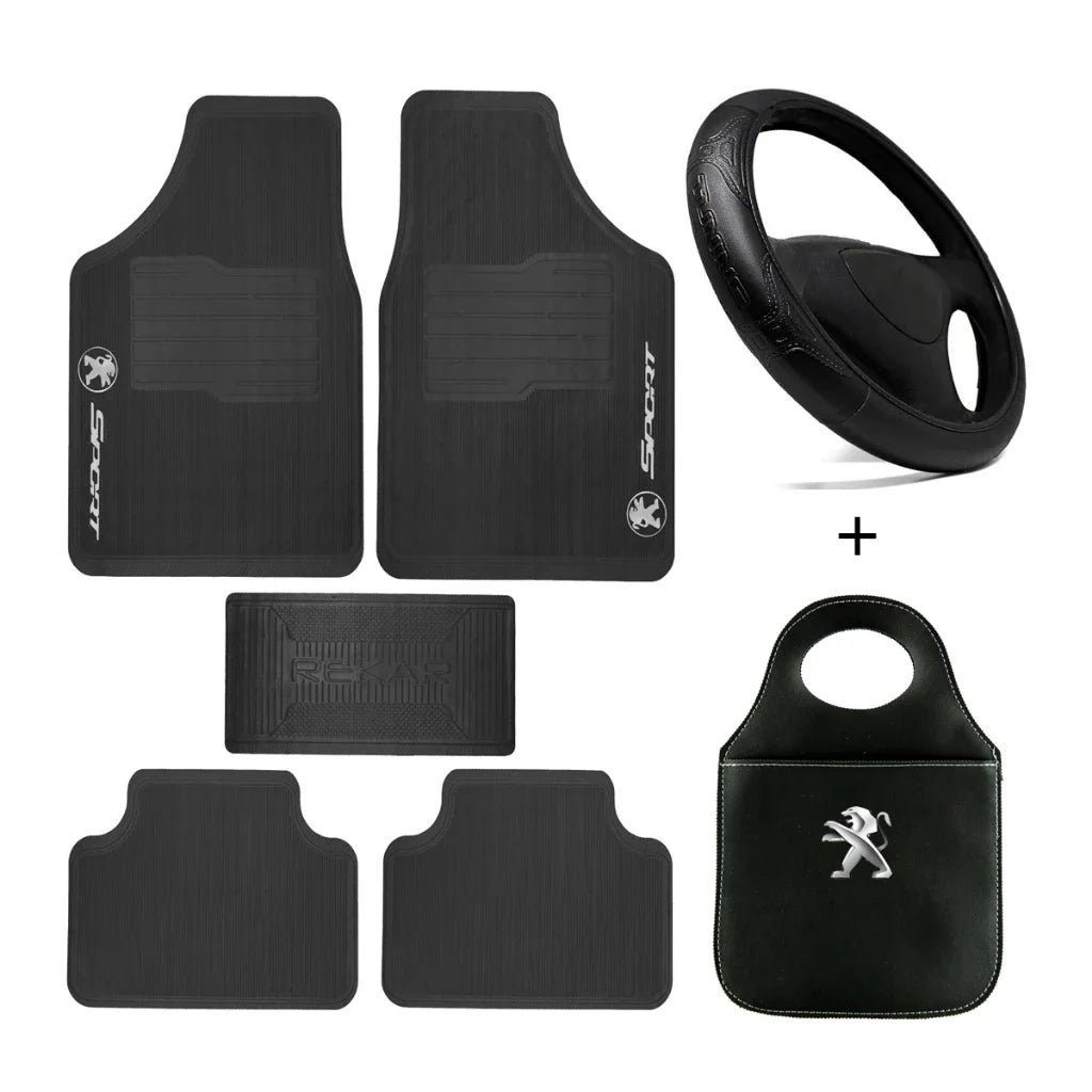 Kit Completo Automotivo Universal Tapete + Capa de Volante + Lixeira