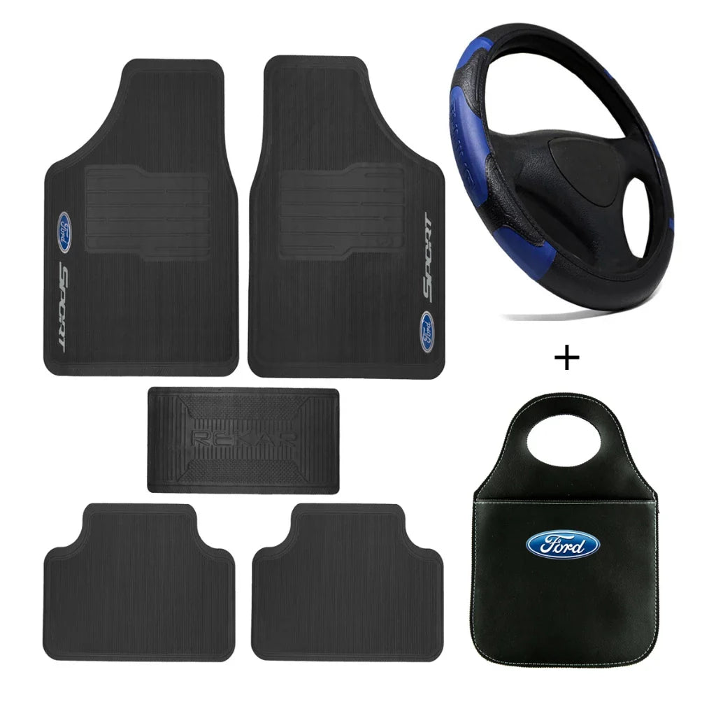 Kit Completo Automotivo Universal Tapete + Capa de Volante + Lixeira